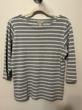 L.L.Bean Light Gray and White Striped Top